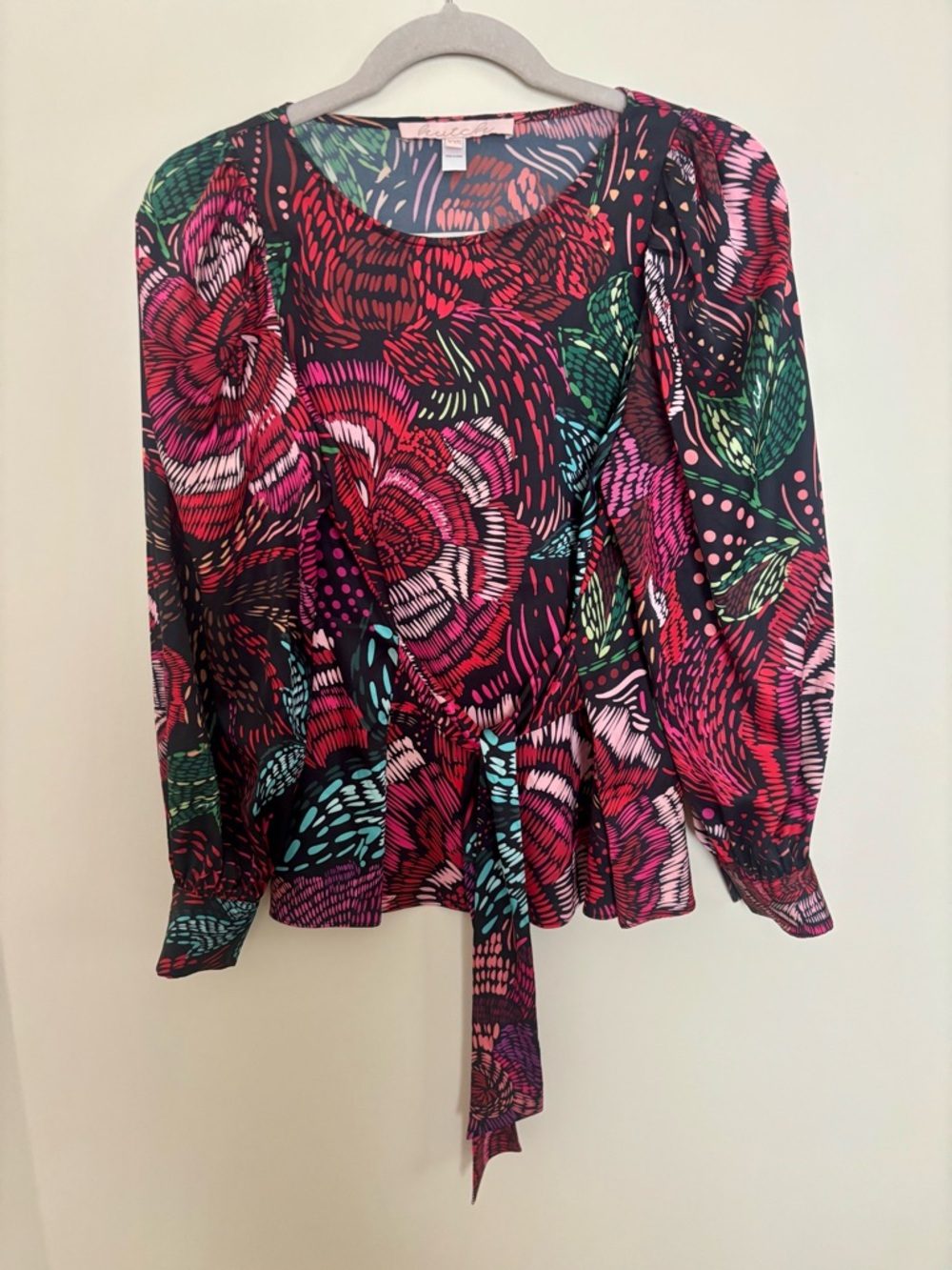 Hutch Sura Satin Tie Detail Long sleeves Blouse Vibrant Multi-Color Floral XXS